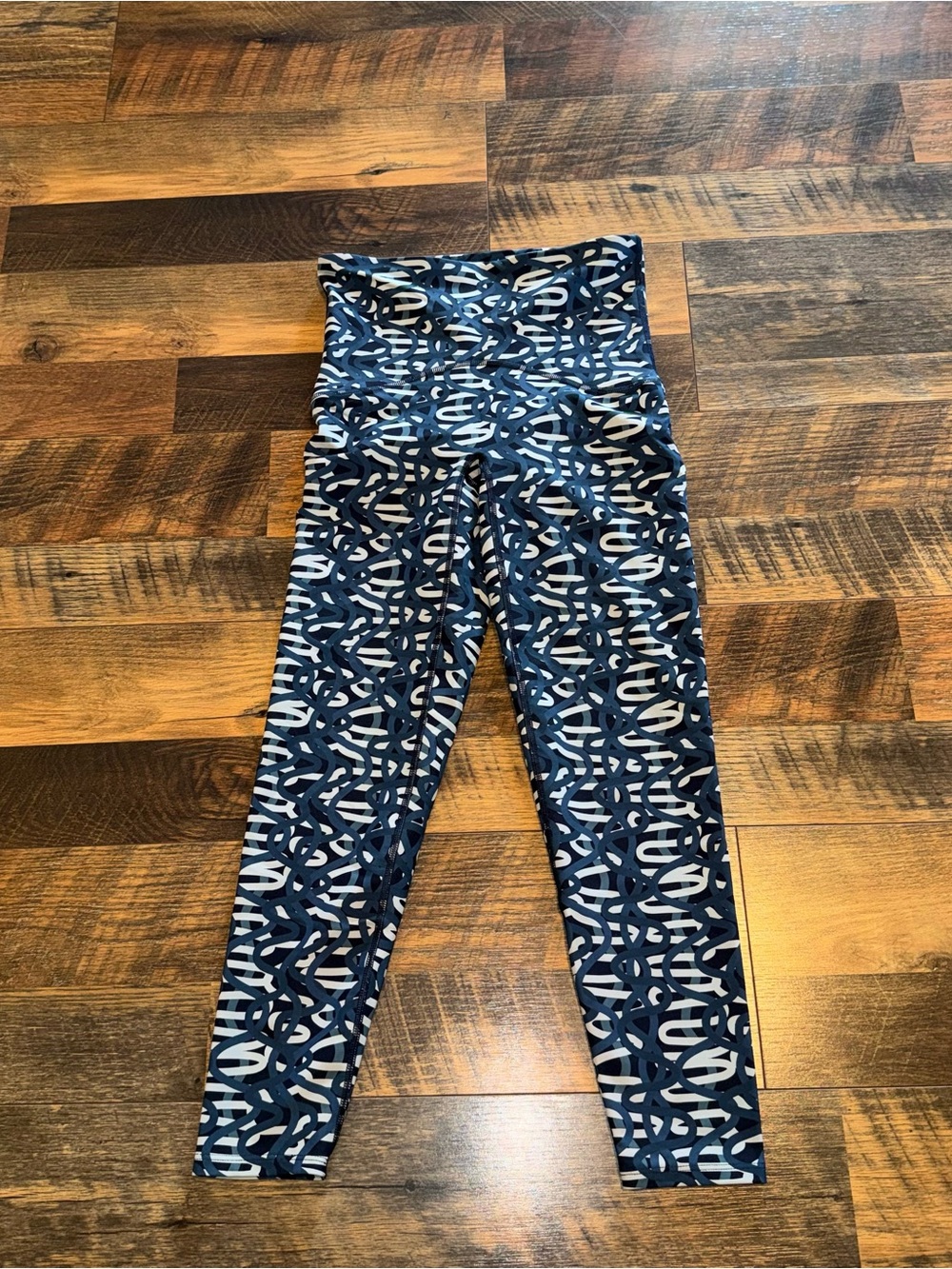 SPANX Navy and White Patterned High-Waist Leggings